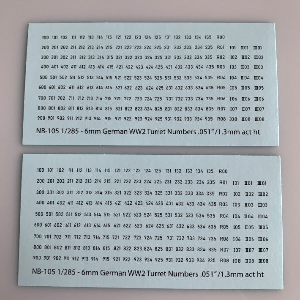NB-105 Decal Sheets, Black Lettering