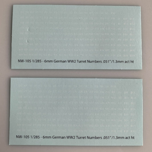 NW-105 Decal Sheets, White Lettering