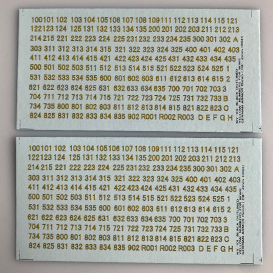 NY-101 Decal Sheet, AFV Numbers. Black outline, yellow center