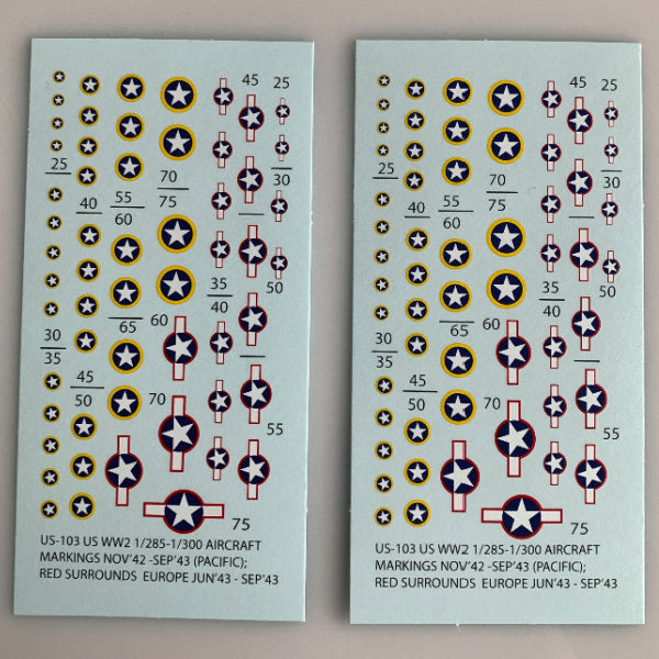 US-103 Decal Sheets, U.S. Stars & Bars-1943