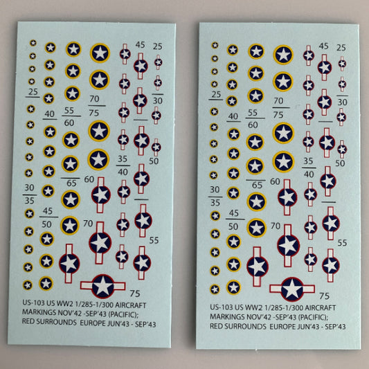 US-103 Decal Sheets, U.S. Stars & Bars-1943