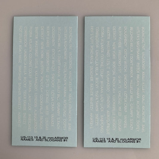 US-113 Decal Sheets, Armor names & Slogans