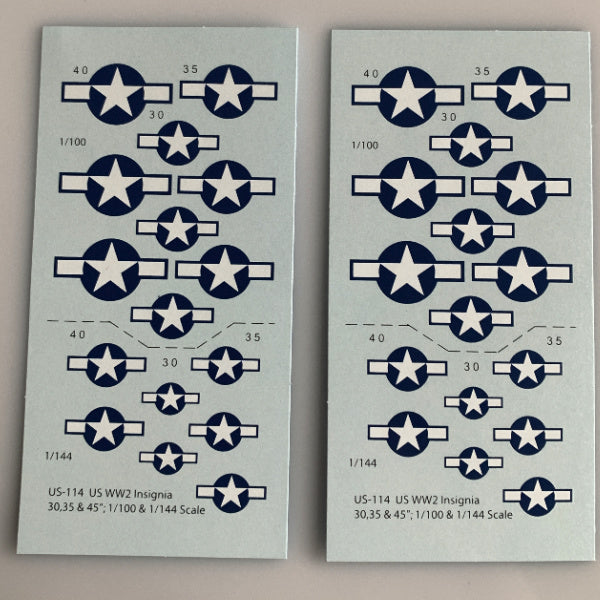 US-114 Decal Sheets, 1/100, 1/144, Aircraft markings