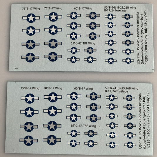 US-116 Decal Sheets, 1/200, 1/285, U.S. Bomber Insignia