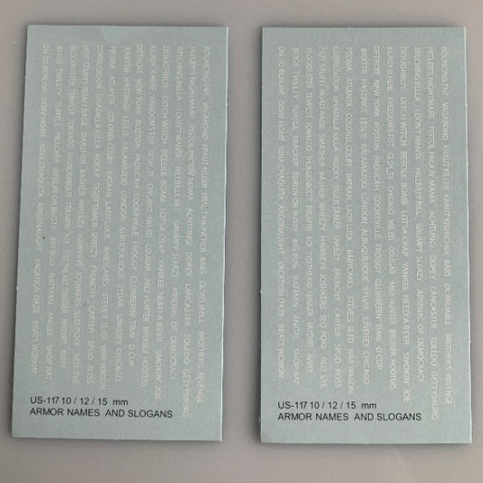 US-117 Decal Sheets, US Armor names and slogans