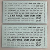 US-121 Decal Sheet, U.S. Black lettering, USAF Aircraft