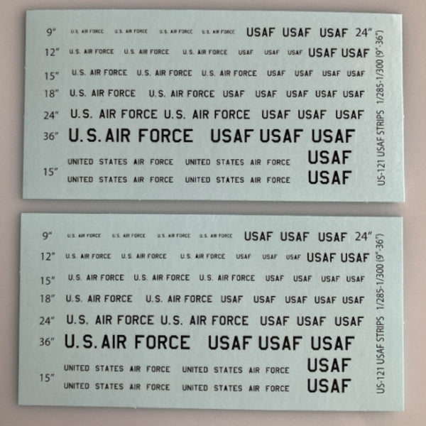 US-121 Decal Sheet, U.S. Black lettering, USAF Aircraft