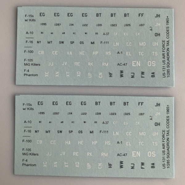 US-131 Decal Sheet, USAF Squadron Tail Codes