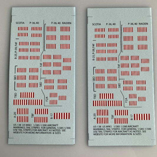 US-138 Decal Sheets, WW2 Red / white tail stripes for Aircraft