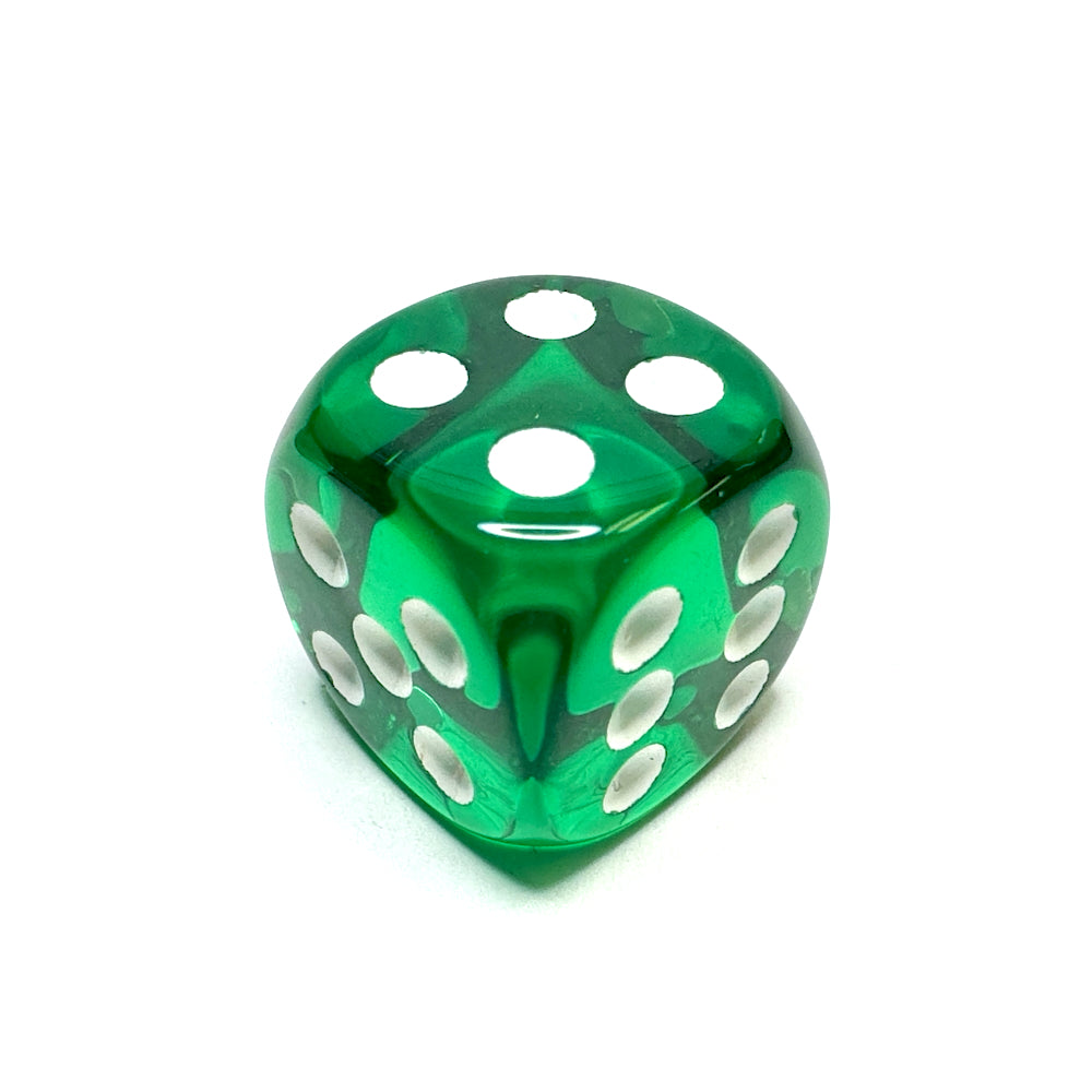 Green 16mm D6 Die with White Numbers - Translucent (x5)