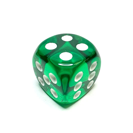 Green 16mm D6 Die with White Numbers - Translucent (x5)