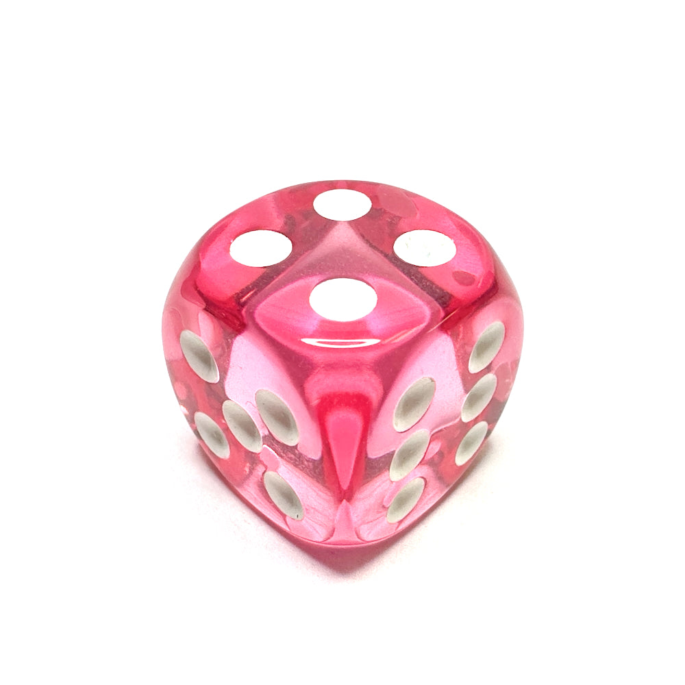 Pink 16mm D6 Die with White Numbers - Translucent (x5)