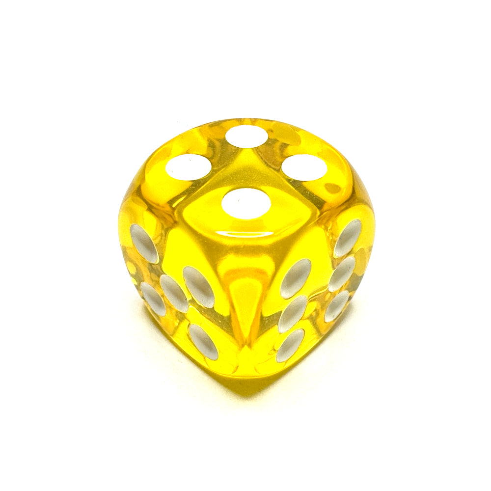 Yellow 16mm D6 Die with White Numbers - Translucent (x5)