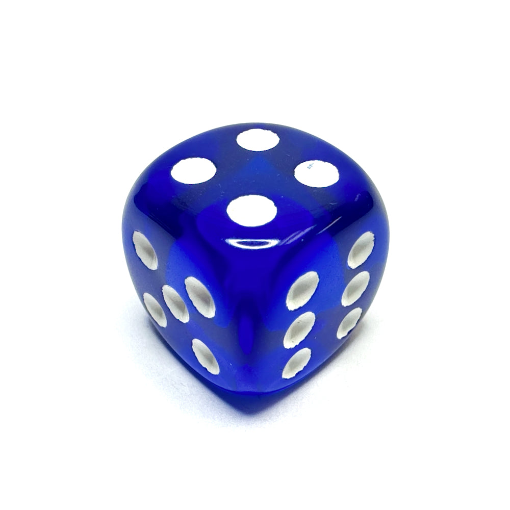 Blue 16mm D6 Die with White Numbers - Translucent (x5)