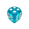 Teal 16mm D6 Die with White Numbers - Translucent (x5)