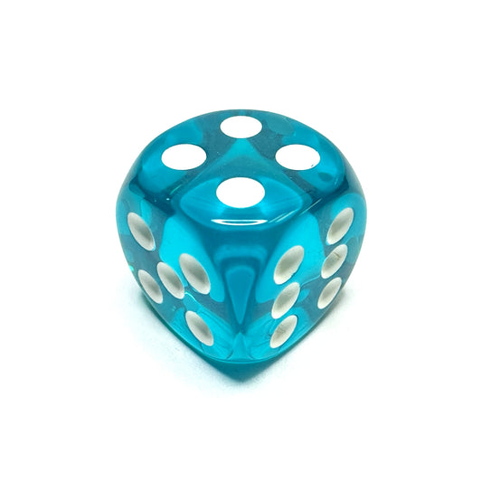 Teal 16mm D6 Die with White Numbers - Translucent (x5)