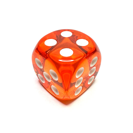 Orange 16mm D6 Die with White Numbers - Translucent (x5)