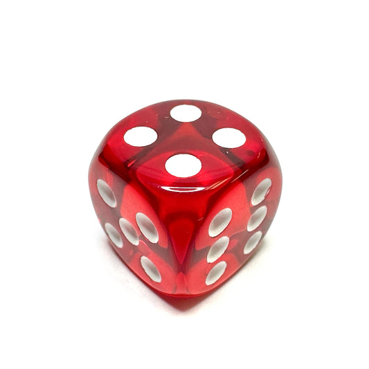 Red 16mm D6 Die with White Numbers - Translucent (x5)