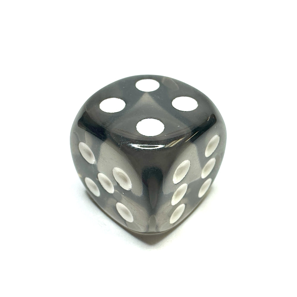 Smoke 16mm D6 Die with White Numbers - Translucent (x5)