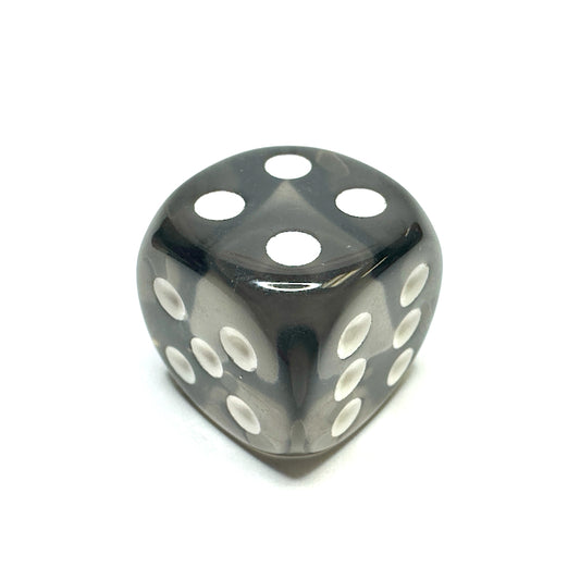 Smoke 16mm D6 Die with White Numbers - Translucent (x5)