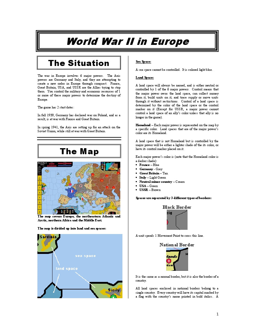 WWII in Europe Vinyl map & Electronic Rules