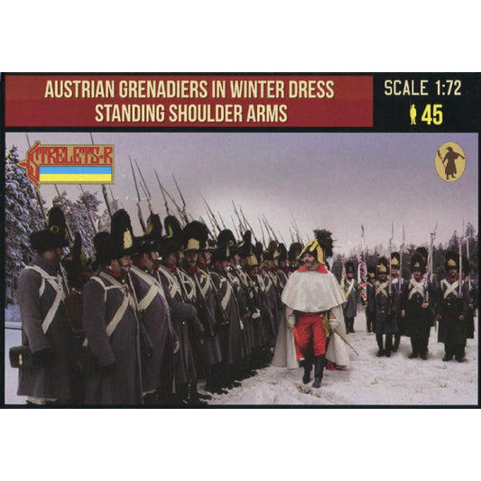 1/72 Napoleonic Austrian Grenadiers in Winter Dress Standing Shoulder Arms (STR)