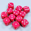Opaque 16mm Dice w/ Rounded Corners Pink w/White Pips (Vortex) (12 Pk)