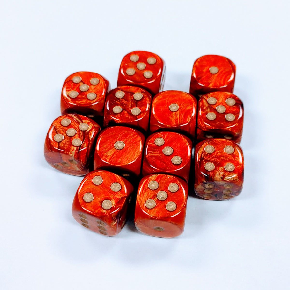 Opaque 16mm Dice w/ Rounded Corners Scarlet w/Gold Pips (Scarab) (12 Pk)