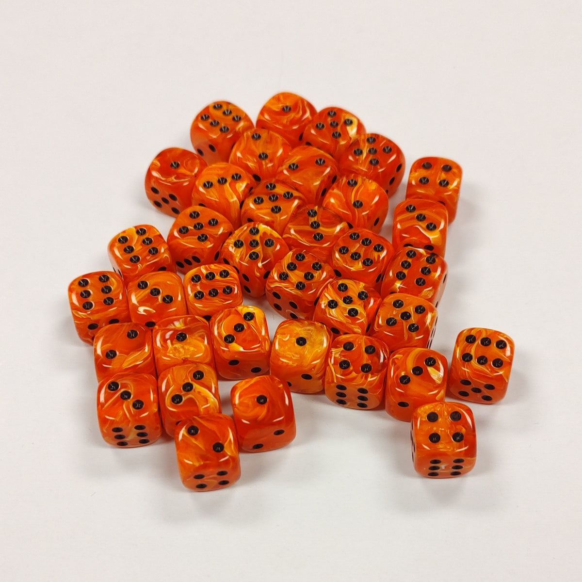 Opaque 12mm Dice w/ Rounded Corners Orange w/Black Pips (36 Pk)