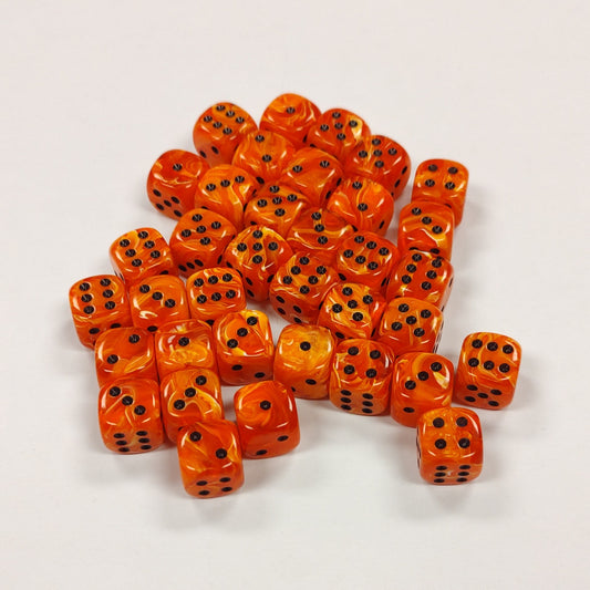 Opaque 12mm Dice w/ Rounded Corners Orange w/Black Pips (36 Pk)