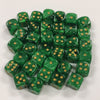 Opaque 12mm Dice w/ Rounded Corners Green w/Gold Pips (Vortex) (36 Pk)