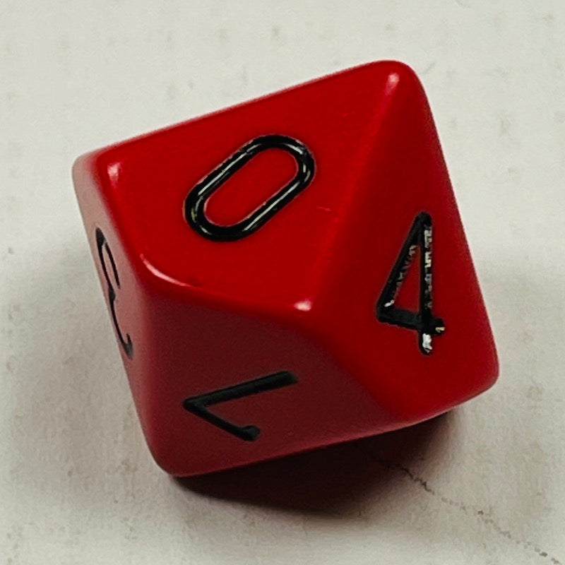 16 mm10 Sided Die Red w/Black Numbers Opaque ( (x5)