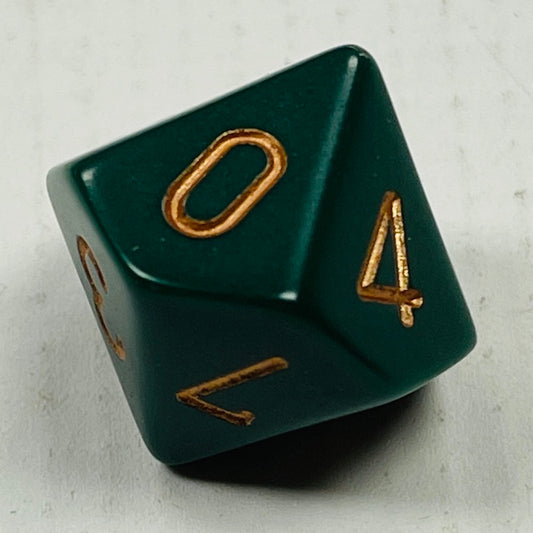 16 mm10 Sided Die Dk Green w/Gold Numbers Opaque (x5)