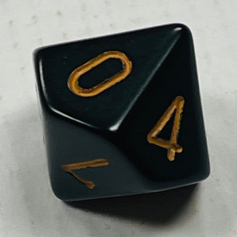 16 mm10 Sided Die Black w/Gold Numbers Opaque (x5)