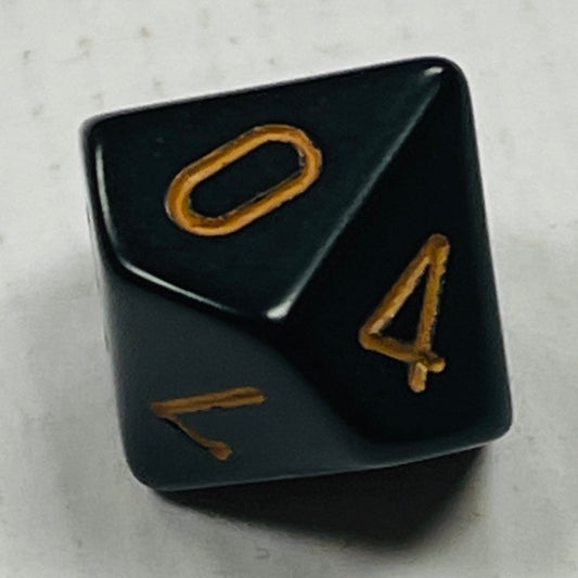16 mm10 Sided Die Black w/Gold Numbers Opaque (x5)