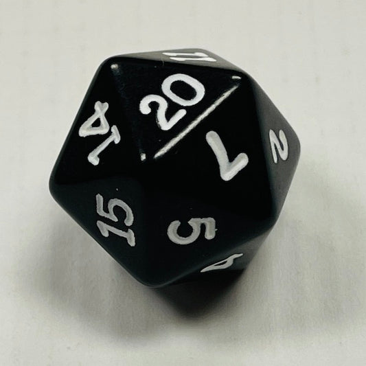 D20 Opaque Dice Black w/White #s (x5)