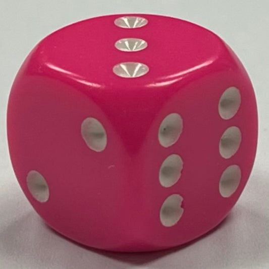 D6 (16mm) Die-Opaque Pink w/ White Pips (x5)