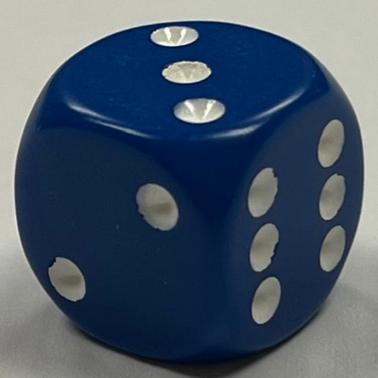 D6 (16mm) Die-Opaque Blue w/ White Pips (x5)