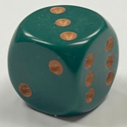 D6 (16mm) Die-Opaque Dusty Green w/ Copper Pips (x5)