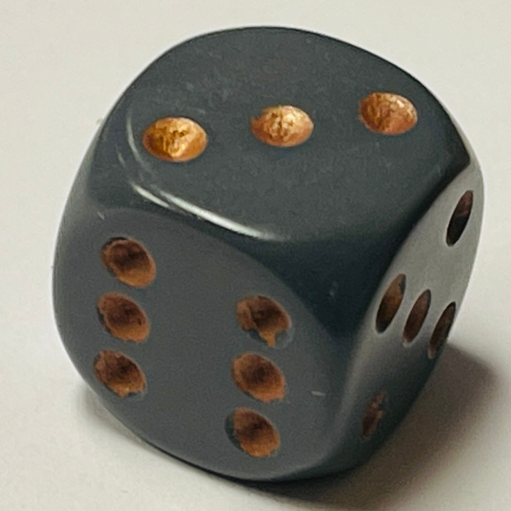 D6 (16mm) Die-Opaque Dark Grey w/ Copper Pips (x5)