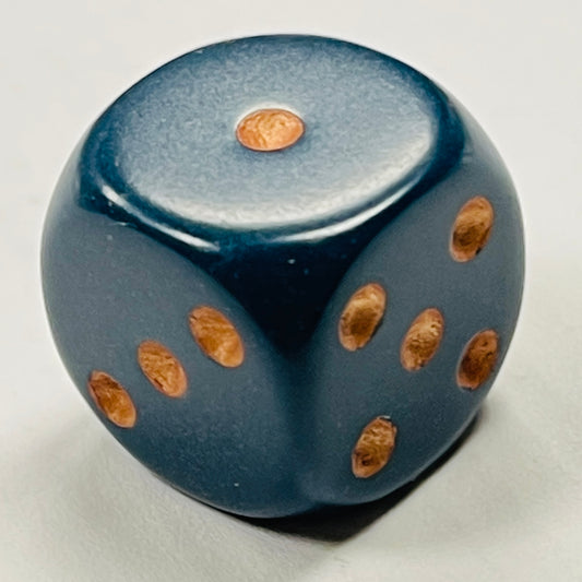 D6 (16mm) Die-Opaque Dusty Blue w/ Copper Pips (x5)