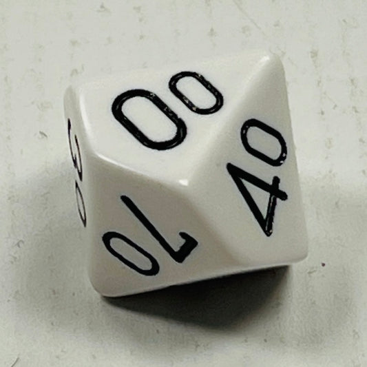 10 Sided (Tens) Die White w/Black Numbers (x 5)