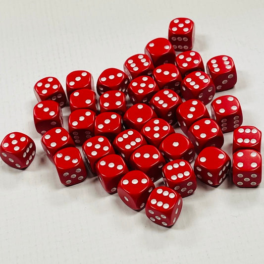 Opaque 12mm Dice w/ Rounded Corners Red w/White Pips (36 Pk)