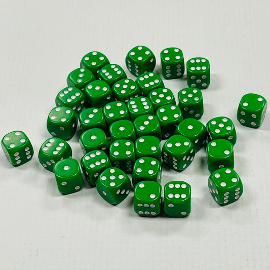 Opaque 12mm Dice w/ Rounded Corners Green w/White Pips (36 Pk)