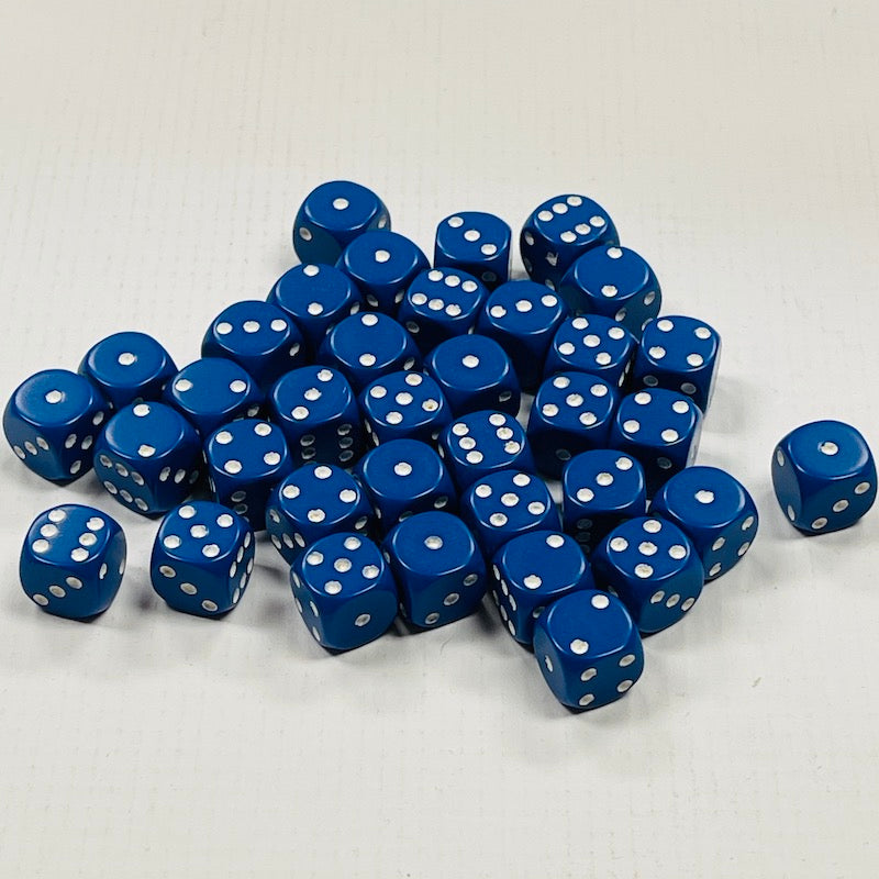 Opaque 12mm Dice w/ Rounded Corners Blue w/White Pips (36 Pk)