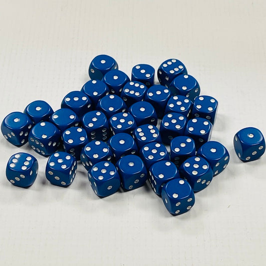 Opaque 12mm Dice w/ Rounded Corners Blue w/White Pips (36 Pk)
