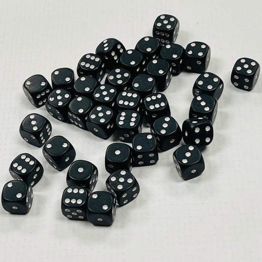 Opaque 12mm Dice w/ Rounded Corners Black w/White Pips (36 Pk)