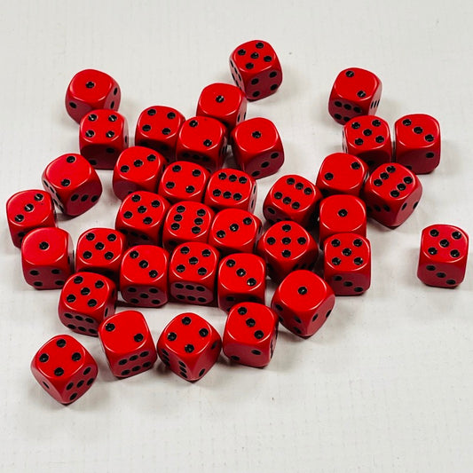Opaque 12mm Dice w/ Rounded Corners Red w/Black Pips (36 Pk)