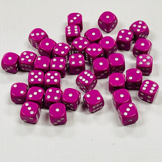 Opaque 12mm Dice w/ Rounded Corners Lt Purple w/White Pips (36 Pk)