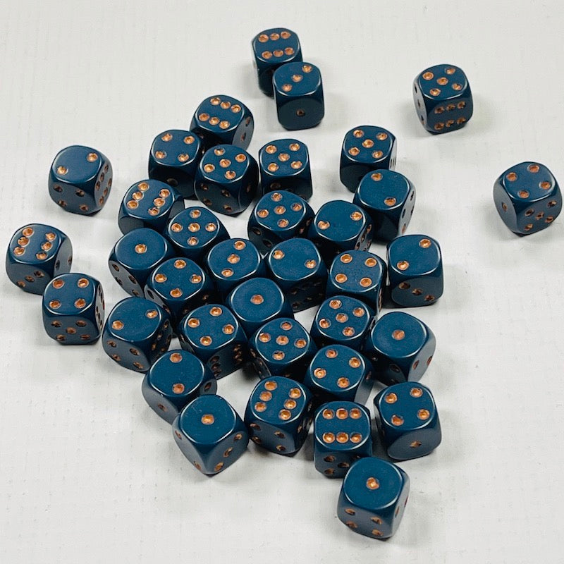 Opaque 12mm Dice w/ Rounded Corners Grey w/Copper Pips (36 Pk)